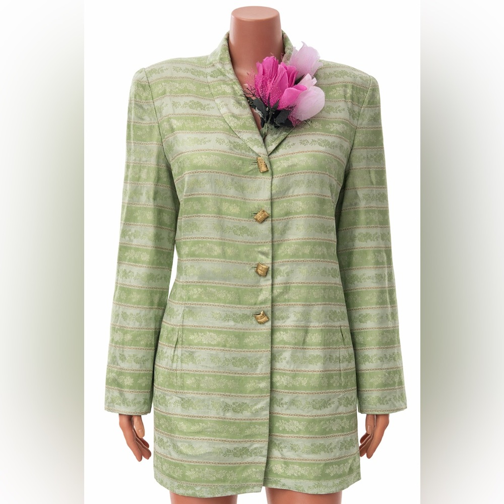 Tailored Light Green Striped Blazer Jacket